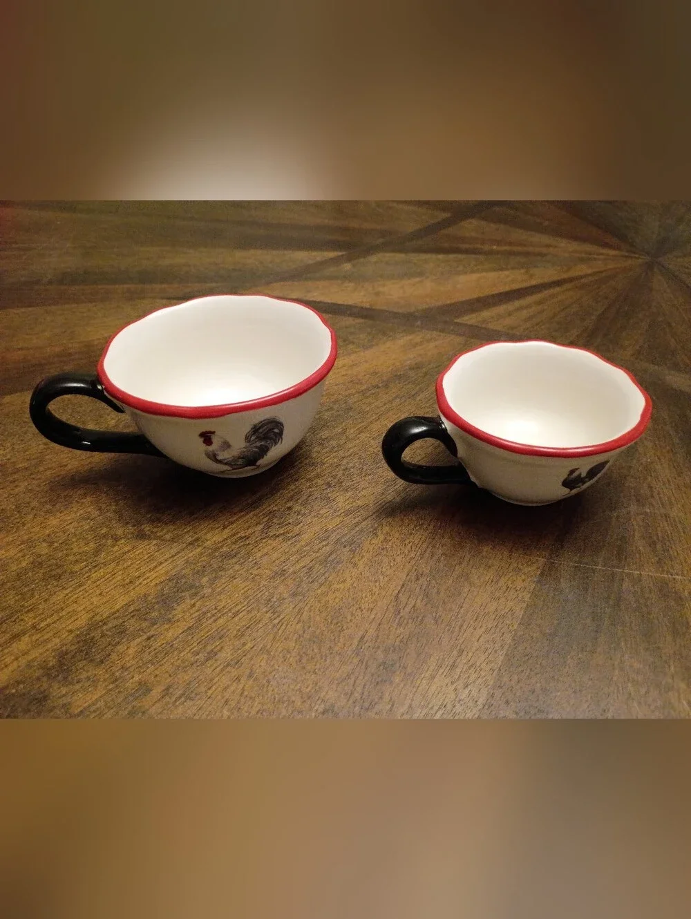Cracker Barrel Rooster Ceramic Measuring Cup Set Farmhouse Kitchen 1/2 & 1/4 Cup